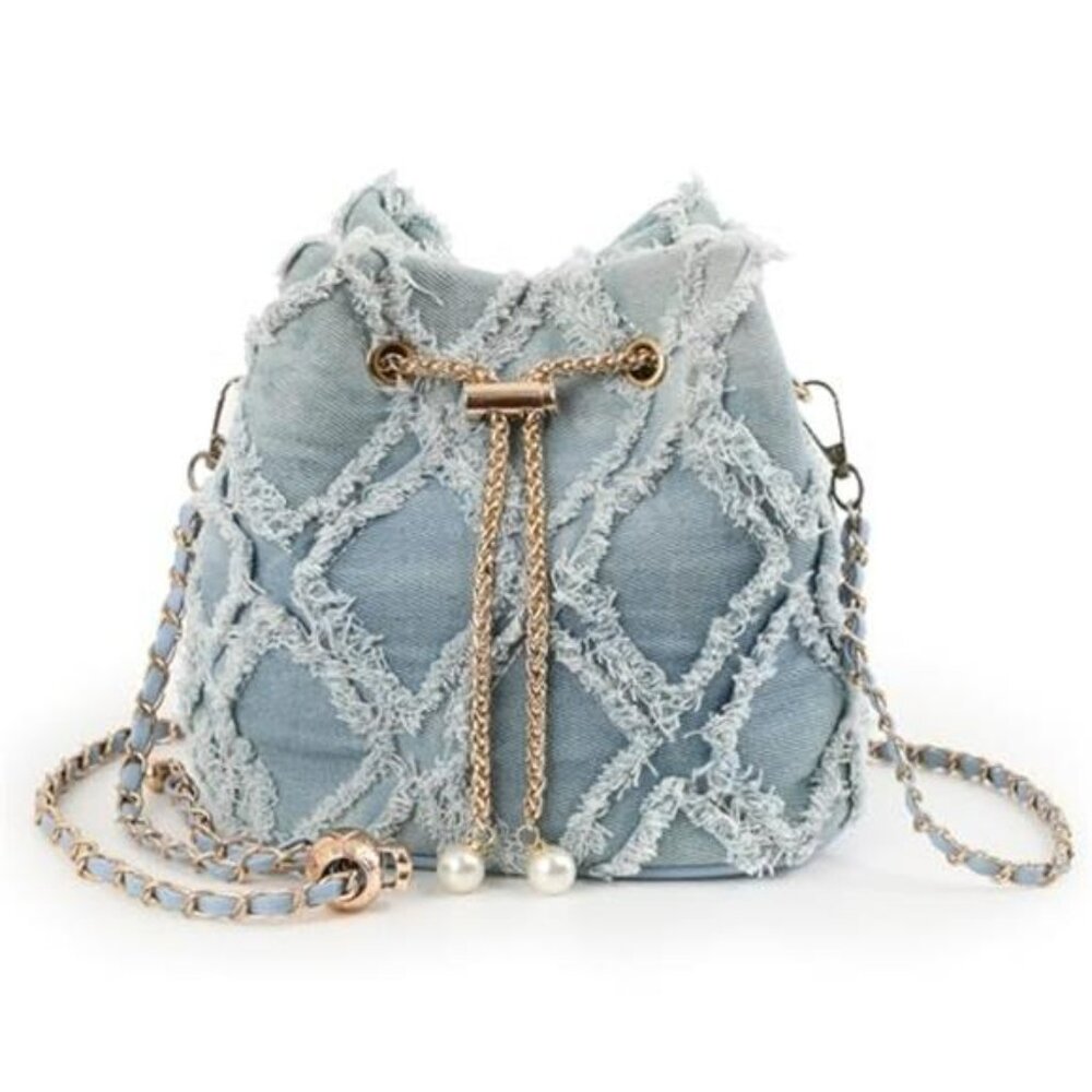 Denim Bucket Bag Hobo Crossbody Bag Denim Purse For Women Jean Drawstring